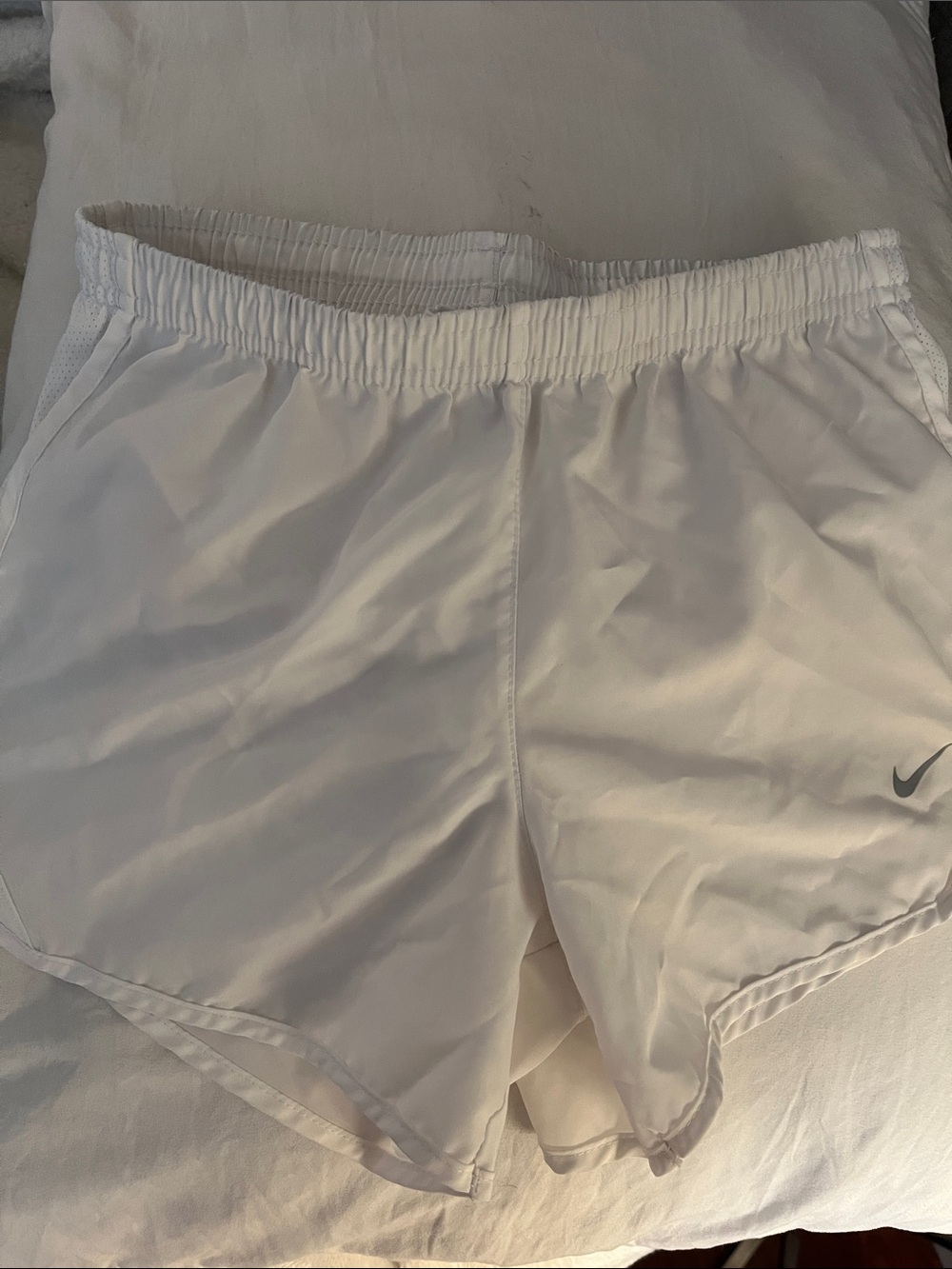 Nike White girls Training Shorts with Grey Swoosh